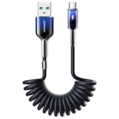 Joyroom S-A43 Crystal-Clear Serie 3A USB-A – USB-C Spiralkabel 1,5 m – Schwarz