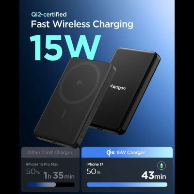 3. Spigen Essential EA2205MQ 5000 mAh 22,5 W QI2 Powerbank – Schwarz