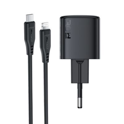 15. Acefast A118 30W GaN USB-C Wandladegerät mit 1,2 m USB-C-auf- Lightning Kabel – Schwarz