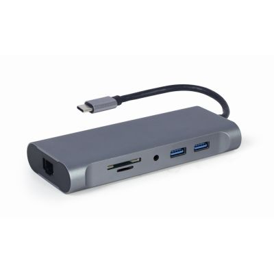 5. GEMBIRD MULTI-ADAPTER USB TYPE-C 7-IN-1 (USB-3.0-HUB + HDMI + VGA + PD + KARTENLESER + STEREO-AUDIO), GRAU