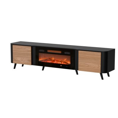 4. VOLARE TV-Schrank 200x39x49 schwarz/walnuss + Kamin