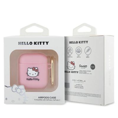 3. Hello Kitty Silikon 3D Kitty Head Hülle für AirPods 1/2 – Rosa