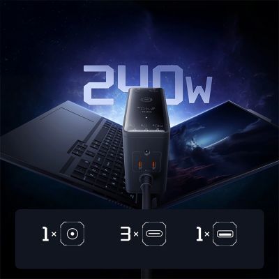 11. Baseus Digital GaN 3xUSB-C 1xUSB-A 240W Wandladegerät mit Netzkabel – Schwarz