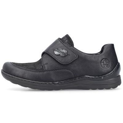 3. Rieker 48954-00 bequeme schwarze Damenschuhe mit Klettverschluss