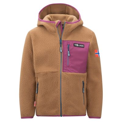 Kinder-Fleecejacke Trollkids Kids Aurlandsfjord Jacket mit Kapuze, Reißverschluss und in Braun (466-823)
