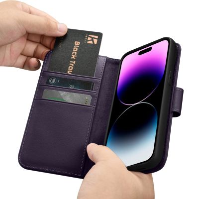16. iCarer Wallet Case 2in1 Cover iPhone 14 Pro Anti-RFID Leder Flip Case Dunkellila (WMI14220726-DP)