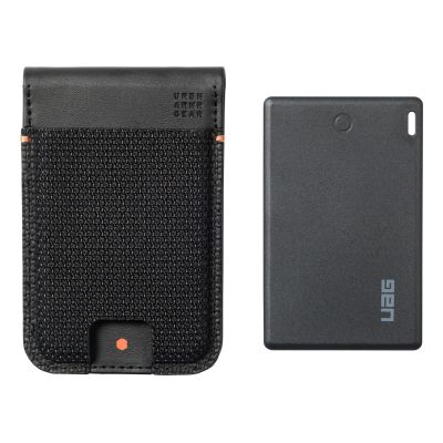 UAG Metropolis Wallet – Geldbörse mit Ständer und Standortkarte (Apple „Wo ist?“ und Google Find Hub), kompatibel mit MagSafe (Kevlar Schwarz)