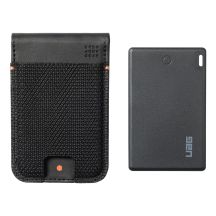 UAG Metropolis Wallet – Geldbörse mit Ständer und Standortkarte (Apple „Wo ist?“ und Google Find Hub), kompatibel mit MagSafe (Kevlar Schwarz)