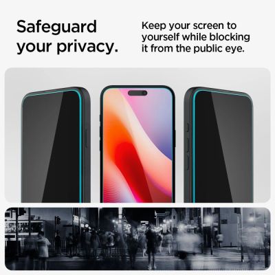 10. Spigen Glas.tR EzFit Privacy gehärtetes Glas für iPhone 15/16 mit Adapter (2 Stück)