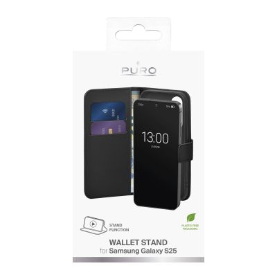 4. Puro Booklet Case mit Klappe und Geldbörse für Samsung Galaxy S25 – Schwarz