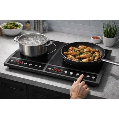 4. Verstellbarer Induktionsherd mit zwei Kochzonen, 2000 W + 2000 W BLASEN
