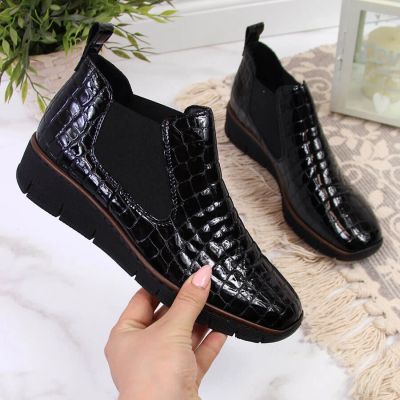 50. Rieker W R474 Schlangenleder Stiefeletten schwarz