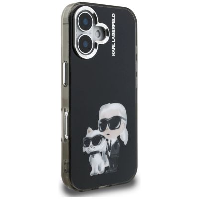 4. Karl Lagerfeld IML Aquarelle Karl & Choupette & Logo iPhone 16 Hülle - Schwarz