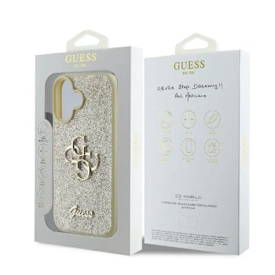 8. Guess Fixed Glitter Big 4G Hülle für iPhone 16 Plus – Gold