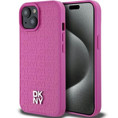 DKNY MagSafe-Hülle mit Ledermuster und Metalllogo für iPhone 15/14/13, Rosa