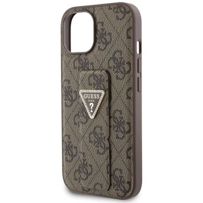 6. Guess Grip Stand 4G Triangle Strass Hülle für iPhone 15 – braun