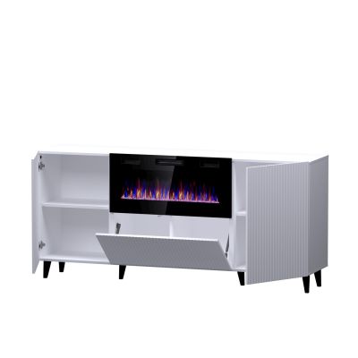 2. PAFOS Kommode mit Elektrokamin 180x42x82 weiß matt