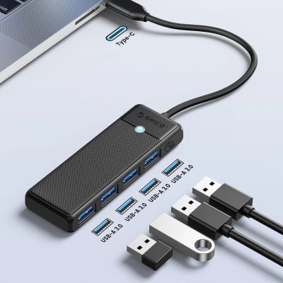 3. Orico PAPW4A-C3 USB-Hub mit 4 Anschlüssen (4x USB-A 3.0, 0,15 m Kabel) – Schwarz