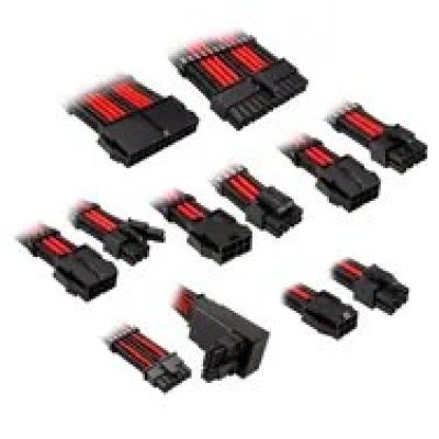 Kolink Core Pro Geflochtenes Kabelverlängerungsset 12V-2x6 Typ 2 - Jet Black/Racing Red