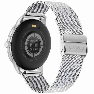 10. GRAVITY GT12-7 Damen-Smartwatch, schwarzes Silikonarmband + silbernes Armband