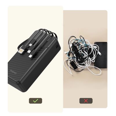 8. Dudao K11 Max 30000mAh Powerbank mit integrierten Kabeln - Schwarz