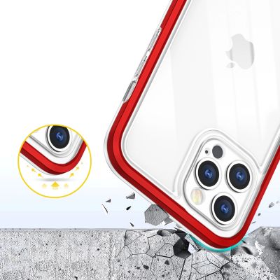 6. Klare 3-in-1-Hülle für iPhone 12 Pro Rahmen-Gel-Cover rot