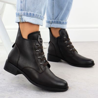 18. Jezzi W JEZ412C isolierte flache Stiefeletten, braun