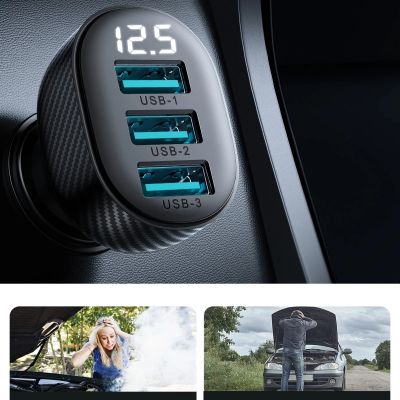 12. Joyroom JR-CCD03 3,4A Kfz-Ladegerät mit Display und 3x USB-A-Anschlüssen – Schwarz