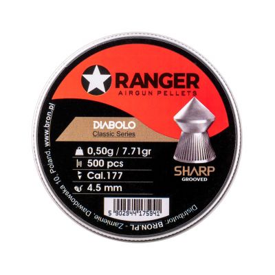 5. 4,5 mm RANGER Diabolo Classic Sharp Geriffelte Kugeln, geriffelte Spitze, 500 Stk. 0,50 g