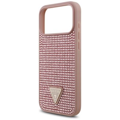 6. Guess Strass Dreieck Logo Hülle für iPhone 17 Pro Max - Rosa