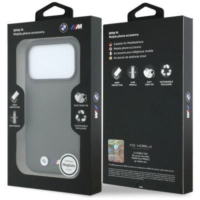 8. BMW M Quadrille Kevlar Metall Logo MagSafe Hülle für iPhone 17 Pro Max / 18 Pro Max - Grau