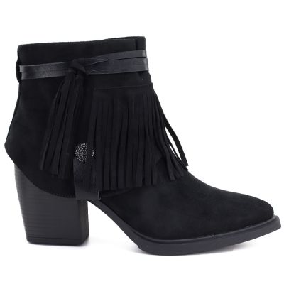 Damen-Cowboystiefel mit Fransen, gefüttert, schwarz, M.Daszyński