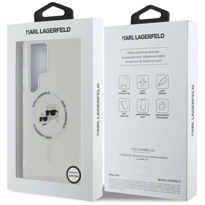 8. Karl Lagerfeld Button Karl & Choupette Heads Gedrucktes Logo MagSafe Samsung Galaxy S25 Ultra Hülle weiß