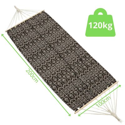 17. Gartenhängematte für 1 Person, 200 x 100 cm, mit Spreizstange, Ethno-Stil, Schwarz-Weiß