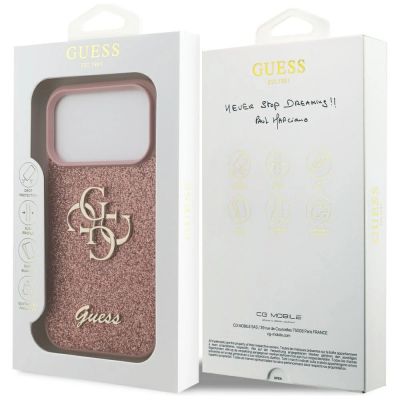 8. Guess Fixed Glitter Big 4G Case für iPhone 17 Pro - Rosa