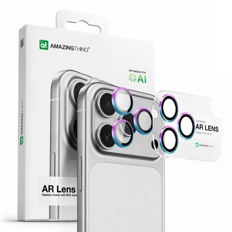 4. AmazingThing Linsenglas für iPhone 17 Pro / Pro Max mit Regenbogen-Aluminiumrahmen