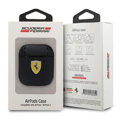 4. Ferrari FESA2LEBK AirPods-Abdeckung schwarz/schwarz On Track Leather