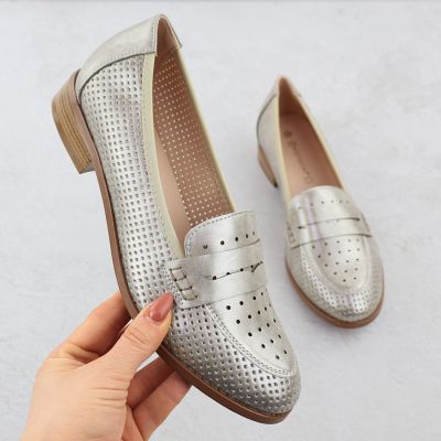 Damen-Loafer mit Lochmuster, Metallic-Gold, Potocki 12581