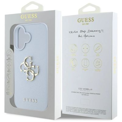 8. Guess Grained Big 4G Logo Small Classic Logo Hülle für iPhone 16 - blau