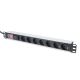 Digitus PDU 19" Rackmount-Steckdosenleiste, 7 Schuko-Steckdosen, 2,0 m Kabel, 1 Unischuko-Stecker, 16 A, Ein/Aus-Schalter, Überspannungsschutz, Aluminiumprofil