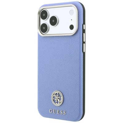 2. Guess MagSafe Hülle mit genarbtem, rundem Strass-Logo für iPhone 18 Pro Max / 17 Pro Max – Blau