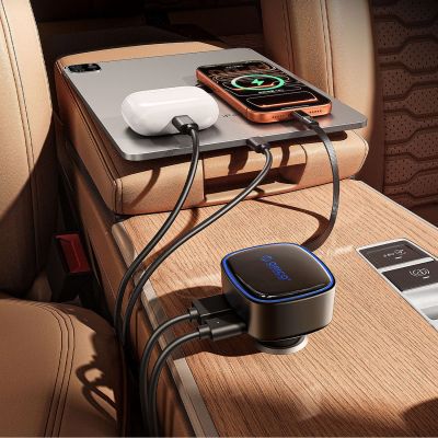 6. Orico FC-66-1A2C 66W Kfz-Ladegerät mit integriertem, einziehbarem USB-C-Kabel – Schwarz