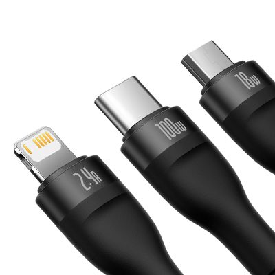 3. Baseus Flash Series II Kabel USB - USB Typ C / Lightning / Micro USB 100 W 1,2 m schwarz (CASS030001)