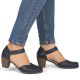 5. Damen-Ledersandalen mit bequemem Absatz, durchbrochenes Muster, marineblau, Rieker 40902-14