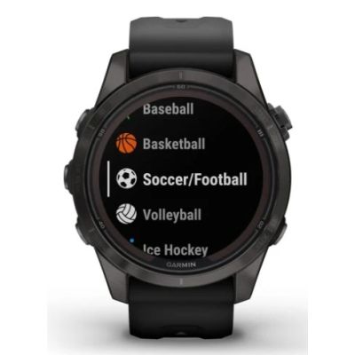 13. Garmin Fenix 7S Pro 42 mm Saphirgrau Titan DLC Uhr mit schwarzem Armband