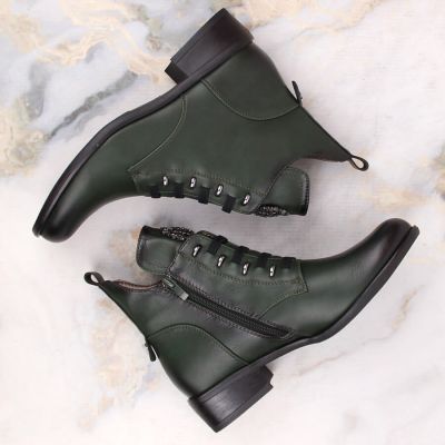 8. Jezzi W JEZ412B isolierte flache Stiefeletten, grün