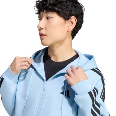 4. adidas Essentials Fleece-Kapuzenjacke mit durchgehendem Reißverschluss und 3-Streifen für Herren, Himmelblau KY4143