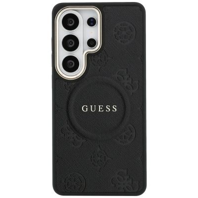3. Guess Saffiano Peony Embossed Ring MagSafe Hülle für Samsung Galaxy S26 Ultra - Schwarz