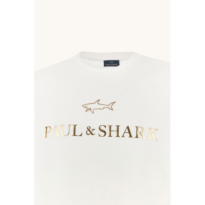 3. Paul&Shark Herren-T-Shirt aus Baumwolle, Weiß und Gold, 99311007-10E – Klassischer Schnitt, Logo