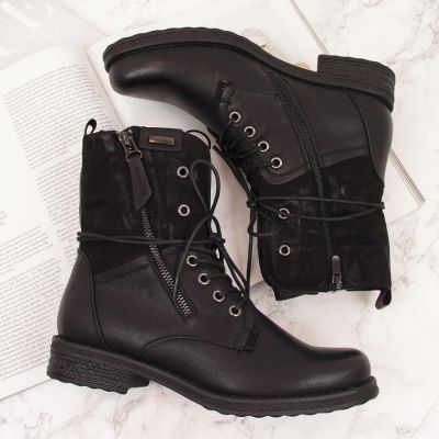 6. Jezzi W JEZ254A Arbeitsstiefel mit Schnürung und Reißverschluss, schwarz